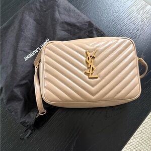 Authentic Saint Laurent Beige Quilted Crossbody Bag